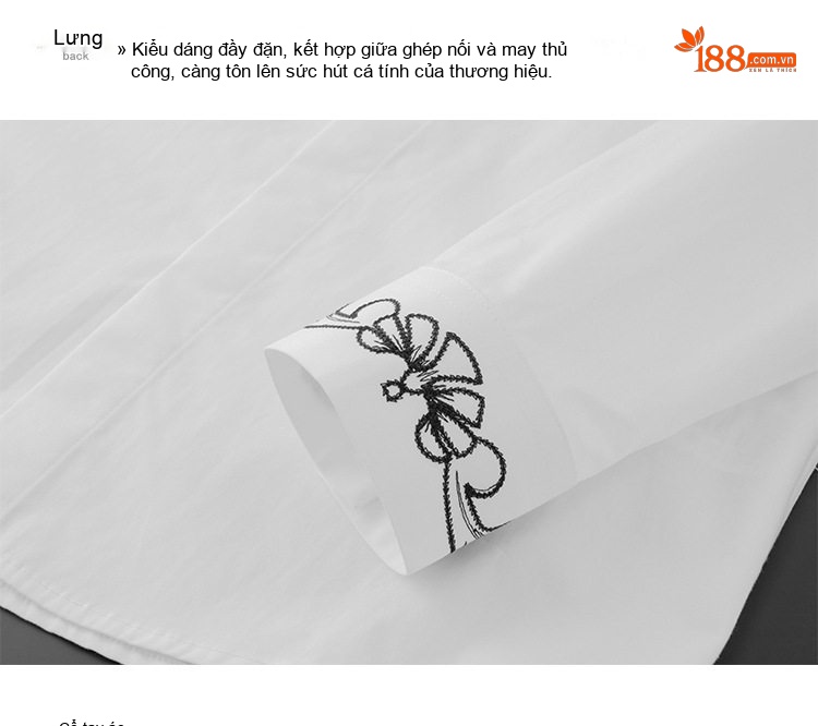 Áo Sơ Mi Nam Cotton Thêu Cổ Tay Áo Phong Cách Thời Trang Màu Đen, Trắng chi tiết 12