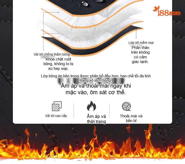 Áo Khoác Bông Nam Cotton Lót Lông Cổ Bẻ Dày Dặn Giữ Ấm Màu Xám, Đen, Xanh Navy chi tiết 6