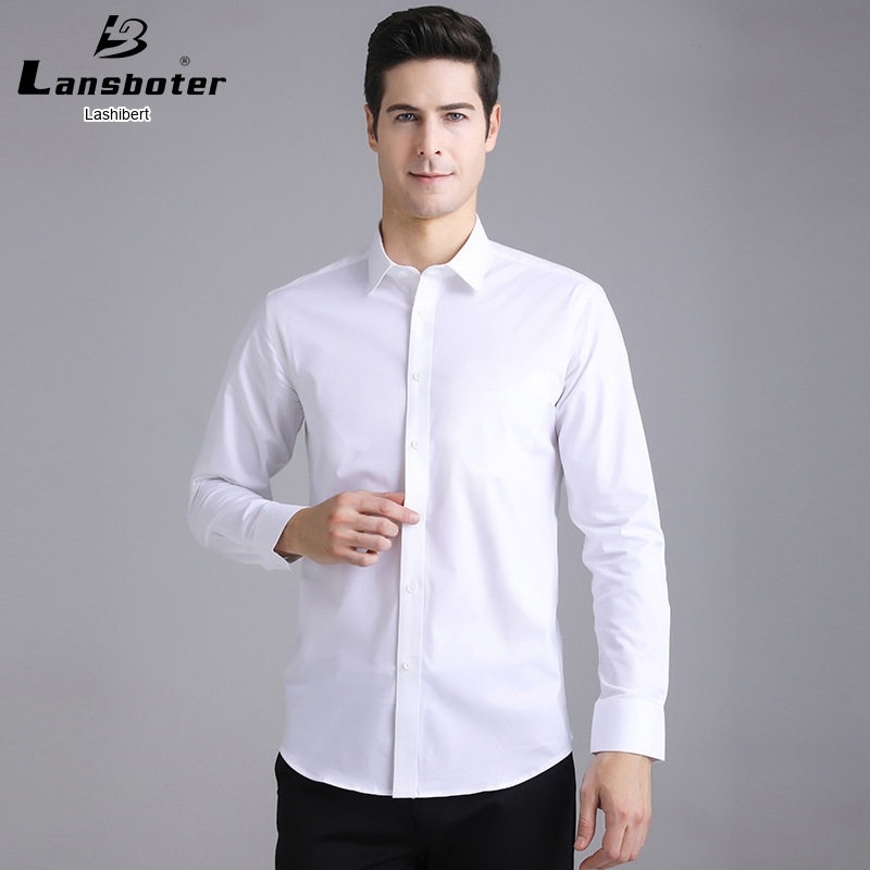 Áo Sơ Mi Dài Tay Nam Cotton Chống Nhăn Ôm Dáng Màu Trắng, Xanh