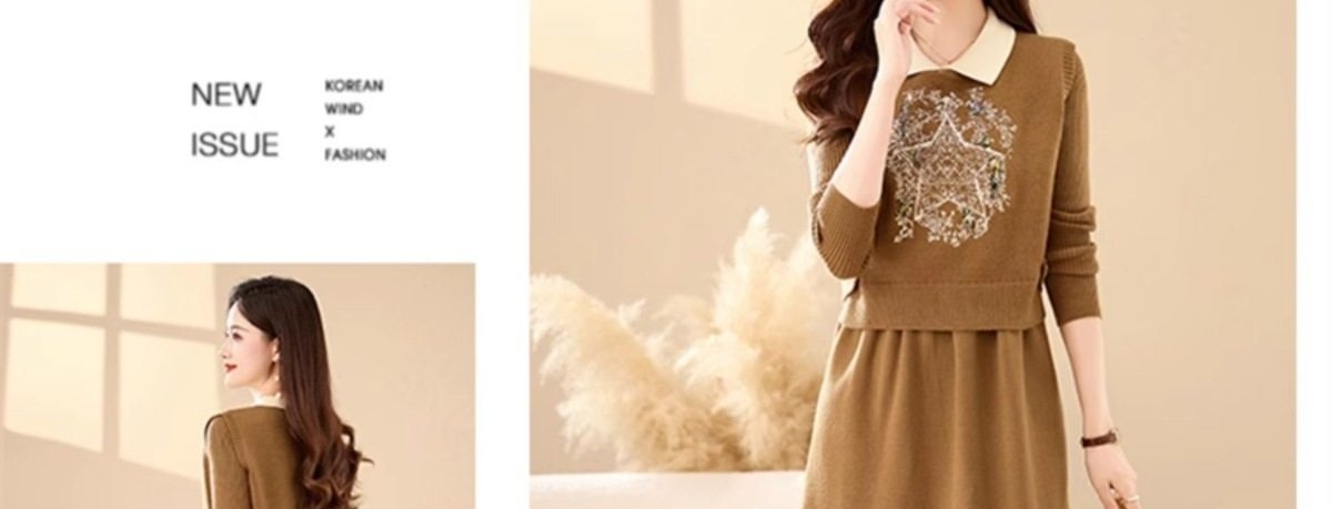 Set Bộ Dệt Kim Áo Và Chân Váy Dáng Dài Thêu Họa Tiết Phong Cách Thời Trang Màu Nâu, Xám chi tiết 25