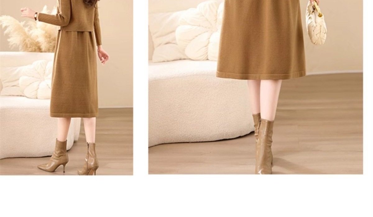 Set Bộ Dệt Kim Áo Và Chân Váy Dáng Dài Thêu Họa Tiết Phong Cách Thời Trang Màu Nâu, Xám chi tiết 26