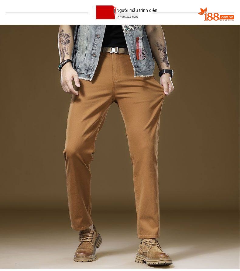 Quần Dài Nam Ống Đứng Cotton Dáng Rộng Khaki, Đen chi tiết 8