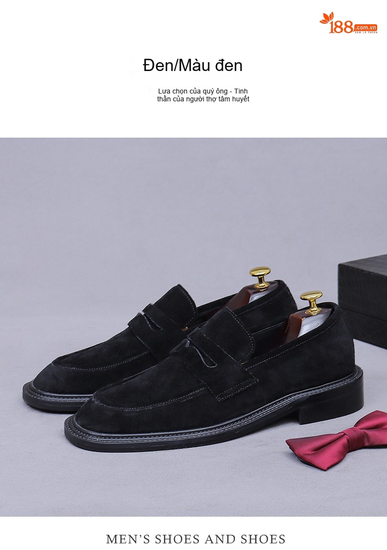 Giày Lười Nam Da Bò Lộn Anh Quốc Chiều Cao Đế Khoảng 3cm Màu Đen, Nâu chi tiết 4