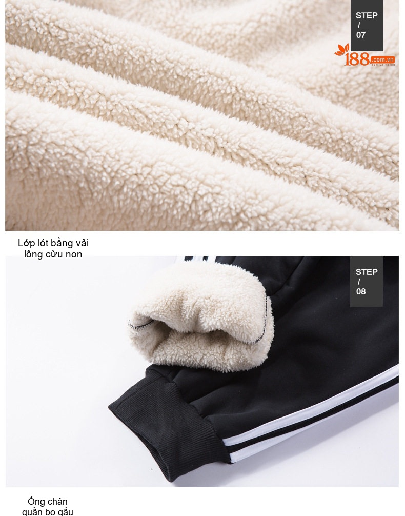 Quần Nỉ Nam Cotton Lông Cừu Non Dày Dặn Lót Lông Giữ Nhiệt Ống Bo Màu Đen, Xám, Be chi tiết 15