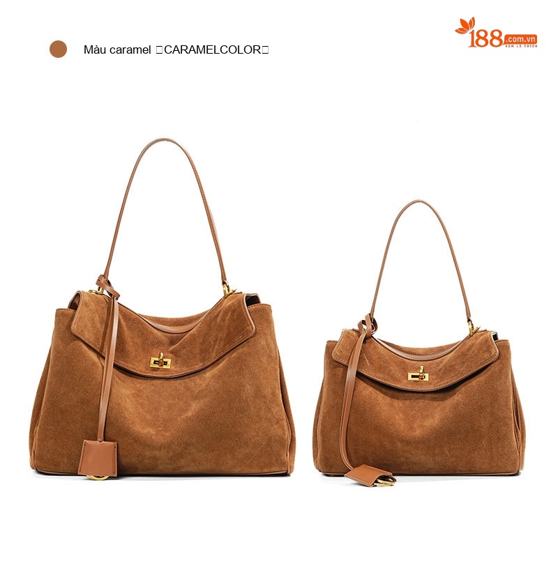 Túi Tote Nữ Da Bò Mờ Rodeo Kelly, Túi Đeo Vai, Túi Xách Tay Sức Chứa Lớn Màu Nâu chi tiết 29