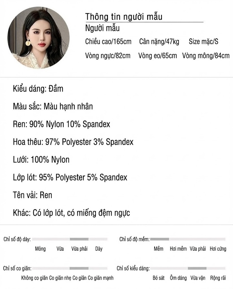 Váy Đầm Nữ Dáng Ôm Eo Tay Bồng Họa Tiết Ren, Nơ Cổ Màu Kem chi tiết 2