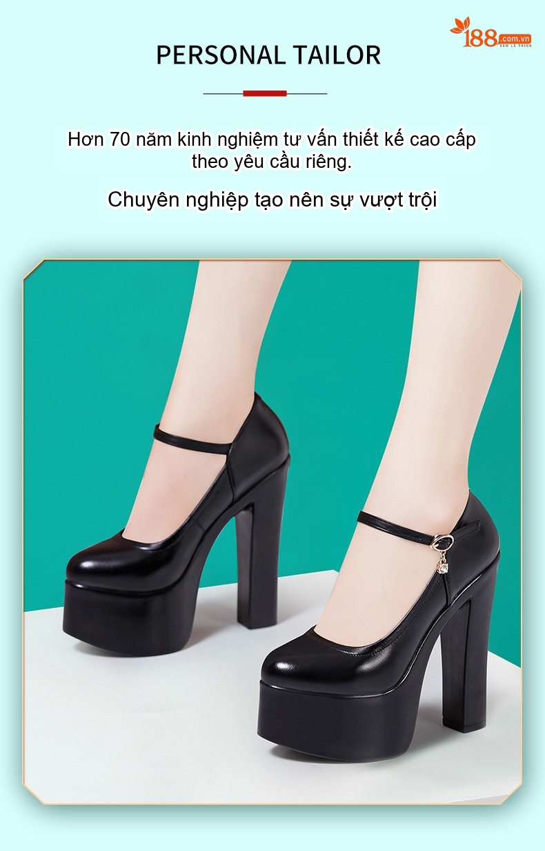 Giày Cao Gót Quai Mary Jane Nữ Chiều Cao Đế Khoảng 15cm Da Bóng Màu Đen, Trắng, Bạc chi tiết 6