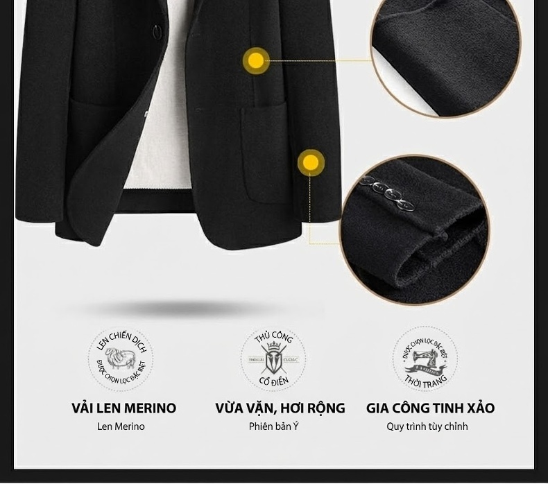 Áo Vest Nam 100% Lông Cừu Mỏng Dáng Ôm Thu Đông Màu Nâu, Xám, Đen chi tiết 2