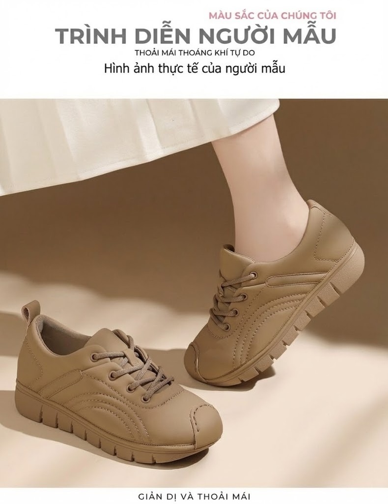 Giày Thể Thao Nữ Đế Mềm Mũi Tròn Có Dây Thoải Mái Chiều Cao Đế Khoảng 3cm Màu Đen, Nâu chi tiết 8