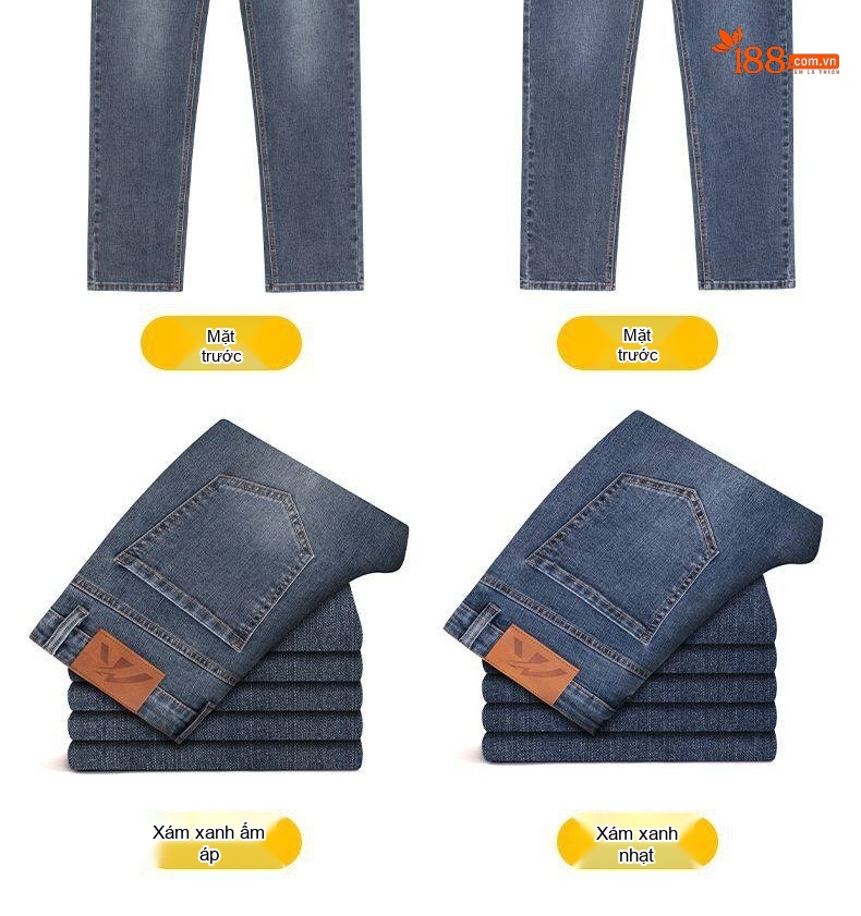 Quần Jean Nam Ống Đứng Cotton Dáng Rộng Co Giãn Thoải Mái Màu Xanh, Đen chi tiết 34
