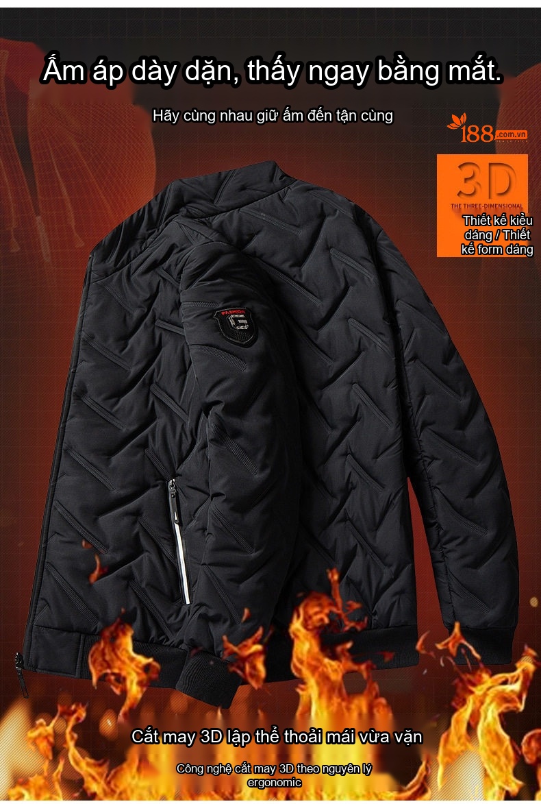 Áo Khoác Bomber Nam Cotton Lót Lông Vũ Giữ Ấm Phong Cách Hàn Quốc Màu Đen, Xám, Xanh Rêu chi tiết 2