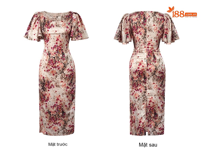 Váy Ôm Body Nữ Cổ Tròn Tay Ngắn Họa Tiết Tranh Thủy Mặc Phong Cách Cổ Điển chi tiết 7