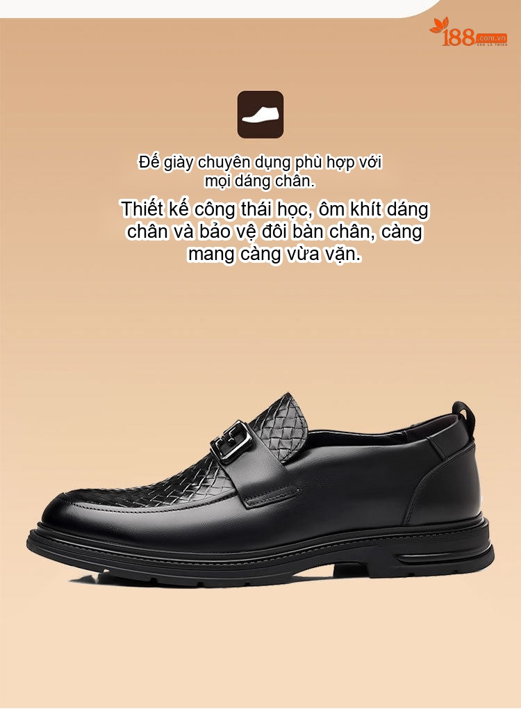 Giày Lười Nam Da Thật Chiều Cao Đế Khoảng 3cm Màu Đen chi tiết 5