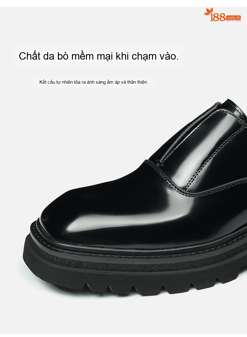 Giày Lười Nam Da Bóng Đế Dày Chiều Cao Đế Khoảng 4cm Màu Đen, Nâu chi tiết 6