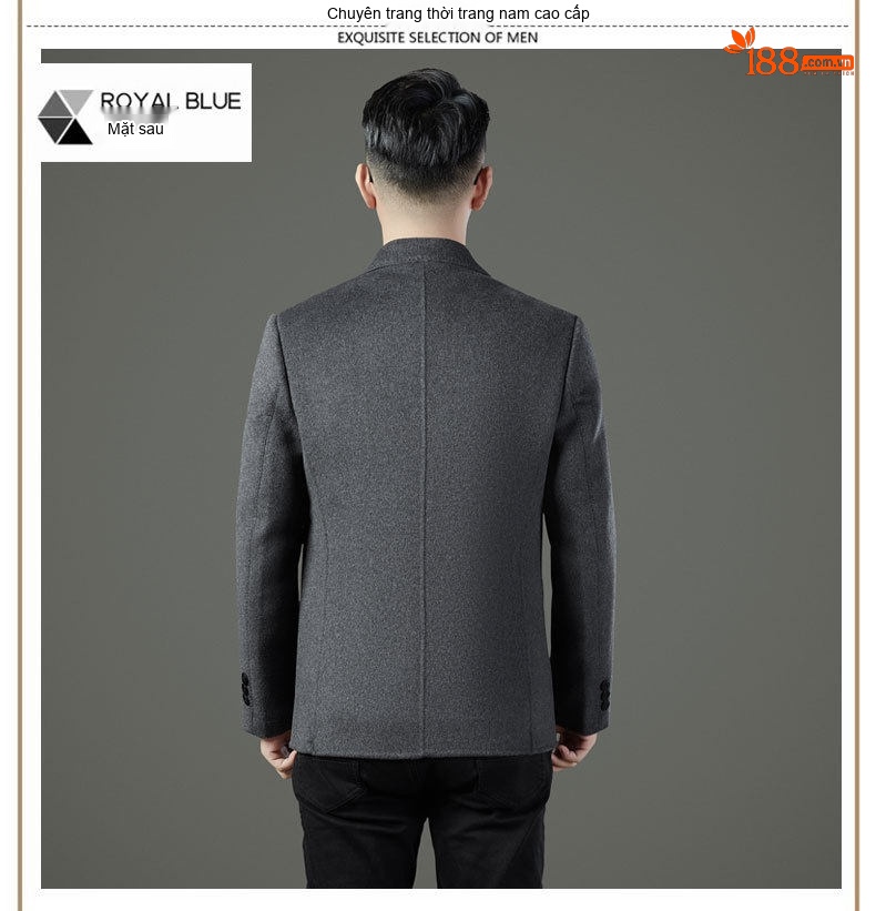 Áo Khoác Blazer Nam Hai Mặt Lông Cừu Áo Phao Lót Lông Vũ Có Thể Tháo Rời Màu Đen, Nâu, Xám chi tiết 5