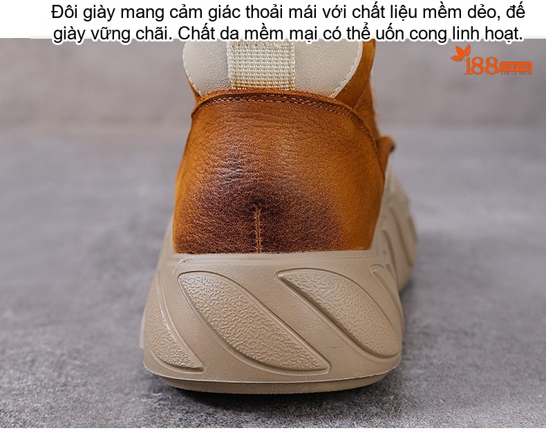 Giày Cao Cổ Nữ Da Bò Buộc Dây Chiều Cao Đế Khoảng 5cm Màu Nâu, Vàng chi tiết 10
