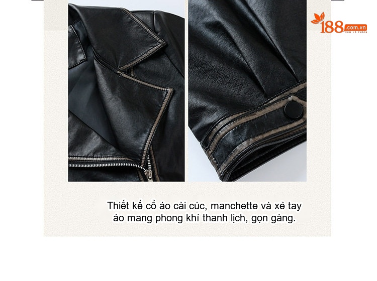 Áo Khoác Da Nữ Dáng Ngắn Phong Cách Moto Thời Trang Màu Đen, Nâu chi tiết 8