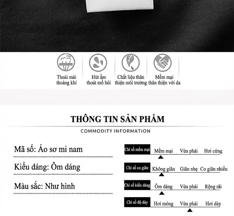 Áo Sơ Mi Nam Tay Dài Thêu Kim Tuyến Cổ Điển Phong Cách Thời Trang Màu Đen, Trắng chi tiết 4