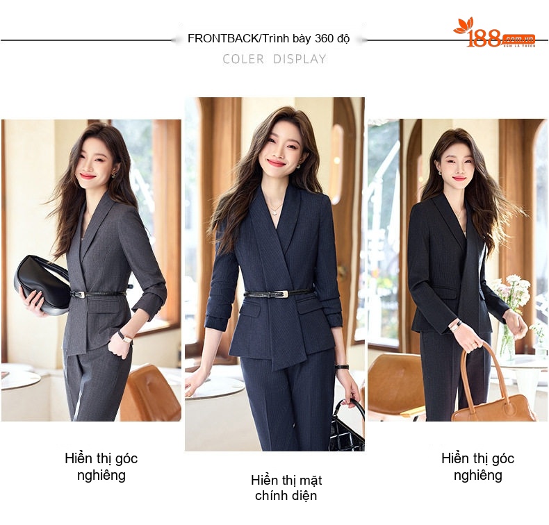 Bộ Vest Công Sở Nữ Áo Blazer Quần Dài/Chân Váy Chữ A Màu Xám, Đen chi tiết 3