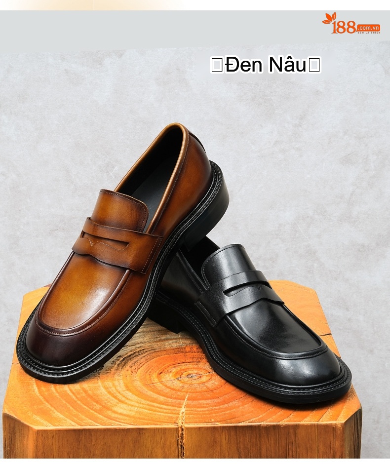 Giày Lười Nam Da Bò Công Sở Anh Quốc Chiều Cao Đế Khoảng 3.5cm Màu Đen, Nâu chi tiết 3
