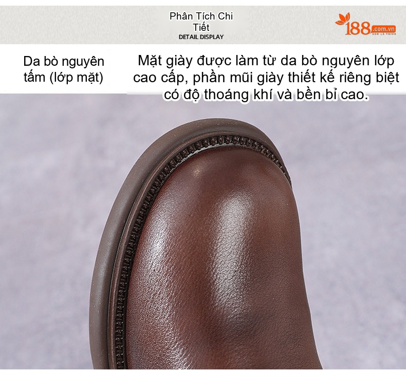Boot Chelsea Nữ Da Bò Chiều Cao Đế Khoảng 3cm Màu Đen, Nâu chi tiết 6