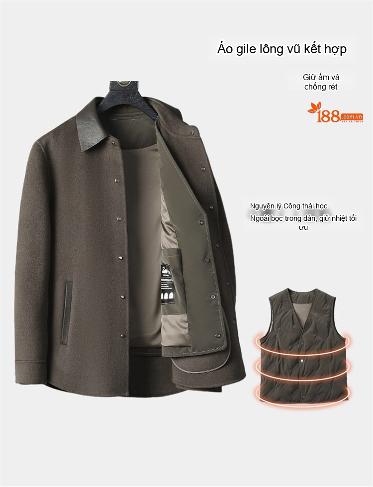 Áo Khoác Nam Cổ Bẻ Hai Mặt Nỉ Ngắn Tay Dài Màu Nâu, Đen chi tiết 5