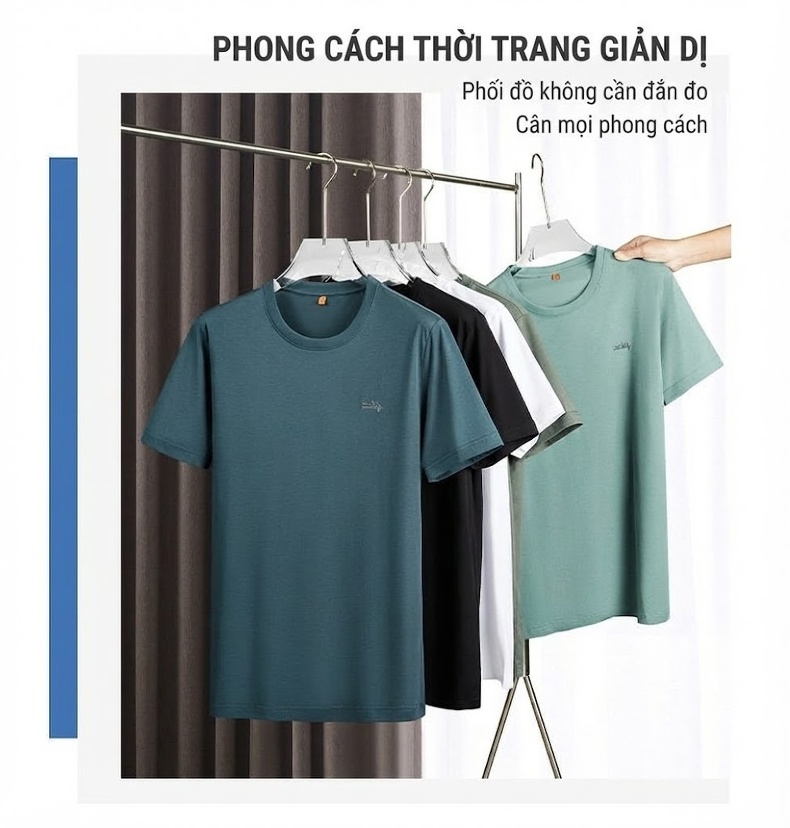 Áo Thun Tay Ngắn Nam Cổ Tròn Form Rộng Màu Trắng, Đen, Xanh Lá, Xám... chi tiết 10