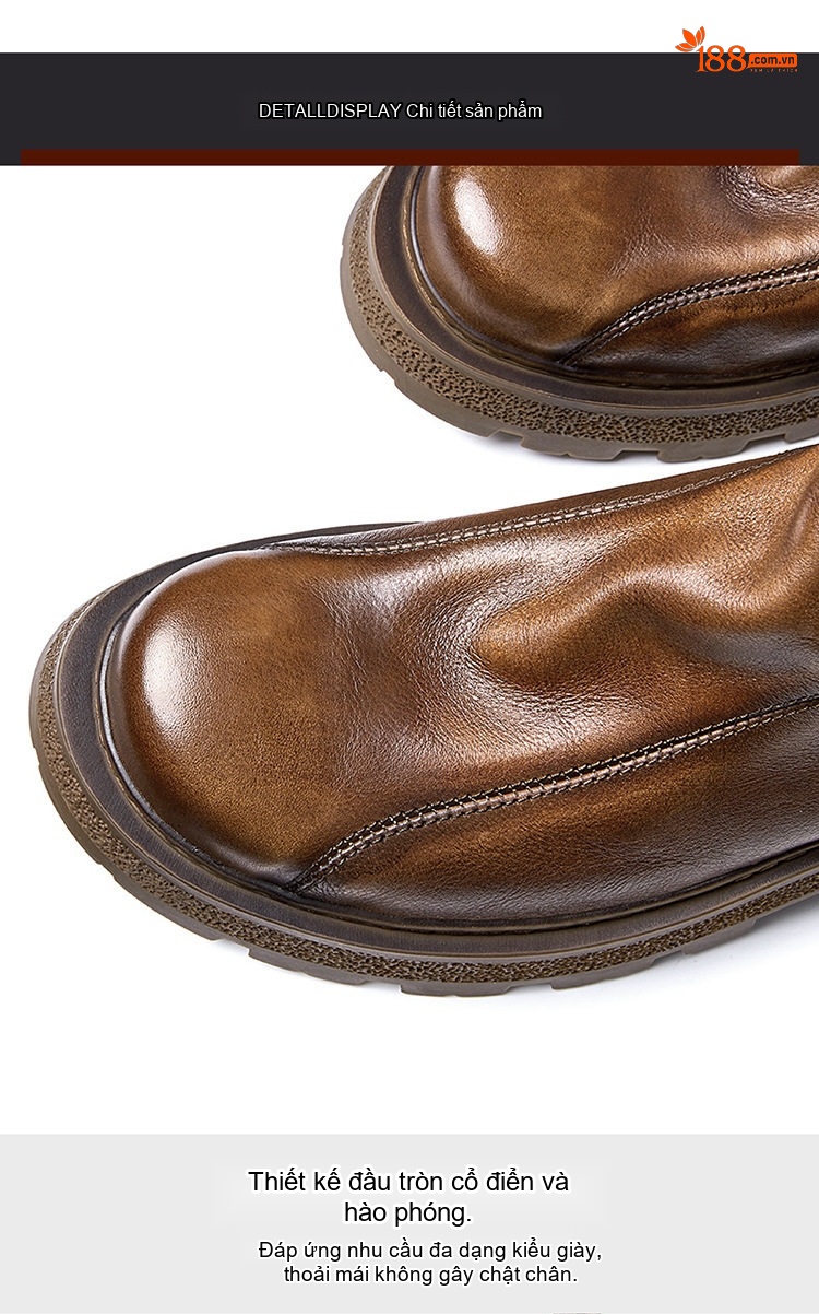 Boot Chelsea Nam Da Bò Khóa Kéo Chiều Cao Đế Khoảng 4cm Màu Nâu, Đen chi tiết 8