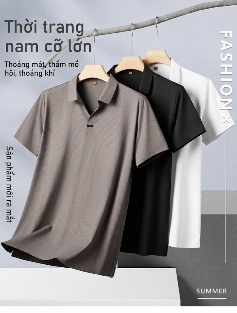 Áo Thun Cổ Bẻ Nam Tay Ngắn Form Rộng Thoáng Mát Màu Đen, Xám, Trắng chi tiết 1