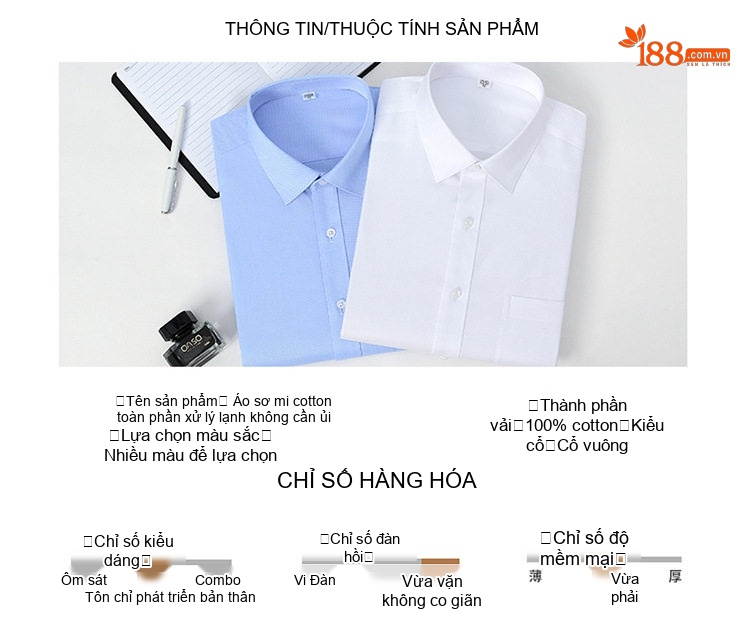 Áo Sơ Mi Dài Tay Nam Cotton Cao Cấp Chống Nhăn Màu Trắng, Xanh Dương, Đen, Đỏ... chi tiết 8