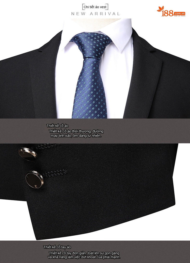 Bộ Vest Nam Wool Cao Cấp Công Sở Chống Nhăn Màu Đen chi tiết 11