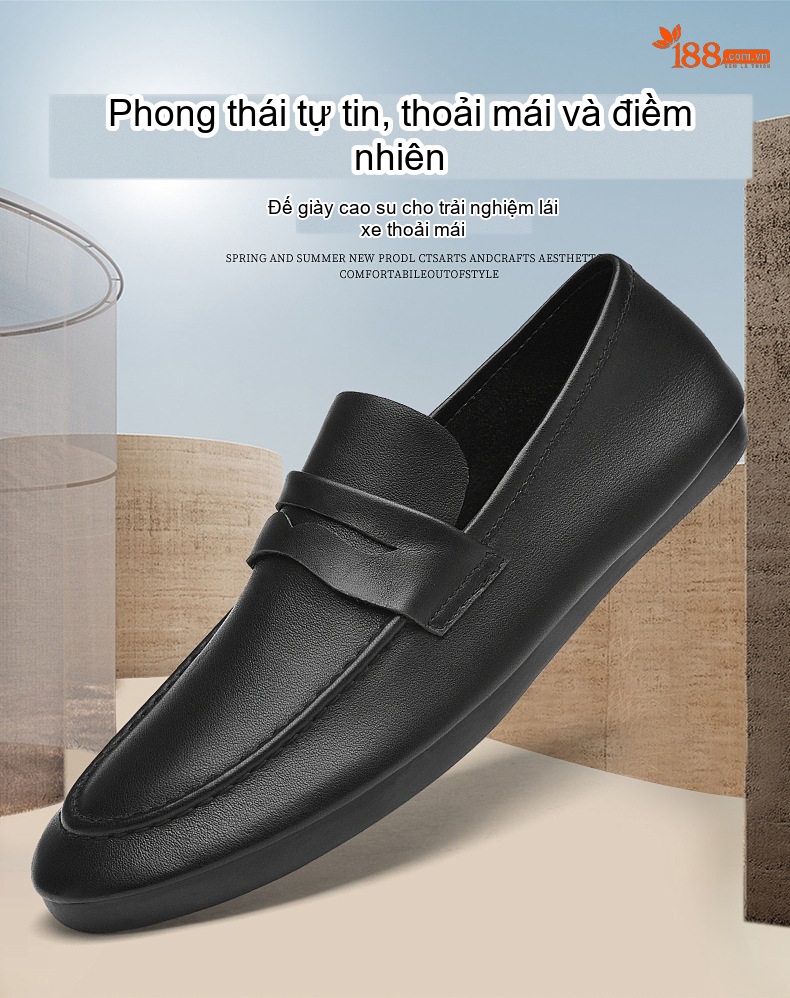 Giày Lười Nam Da Bóng Chiều Cao Đế Khoảng 1cm Màu Đen, Trắng chi tiết 1