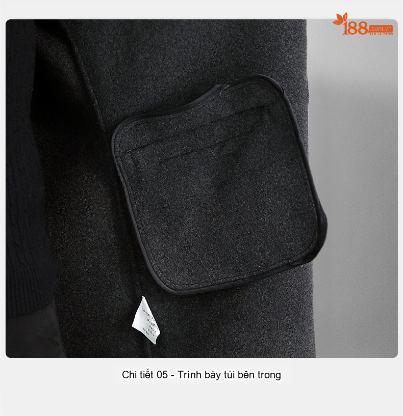 Áo Khoác Dạ Nam Dáng Dài Vừa Cổ chữ Vest Thủ Công Màu Đen, Xám chi tiết 24