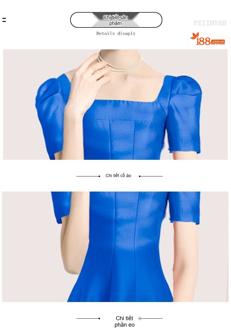 Váy Đầm Dự Tiệc Nữ Cổ chữ Vuông Tay Ngắn Xòe Lớn dáng chữ A Tôn Dáng Màu Xanh Lam chi tiết 3