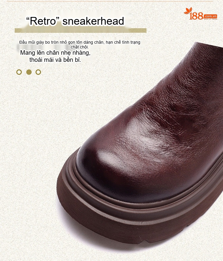Boot Nữ Da Bò Thủ Công Chiều Cao Đế Khoảng 5cm Phong Cách Retro Màu Đen, Nâu chi tiết 4