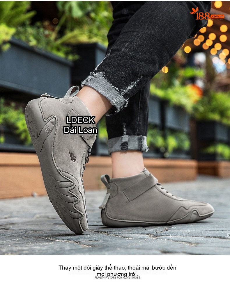 Giày Boot Martin Nam Cổ Cao Dây Buộc Da Mờ Phong Cách Thể Thao Chiều Cao Đế Khoảng 3cm Màu Be, Xám chi tiết 24