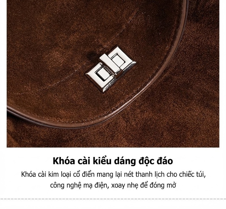 Túi Đeo Vai Nữ Da Mờ Cao Cấp Phong Cách Cổ Điển Đựng Vừa A4 Màu Nâu chi tiết 13