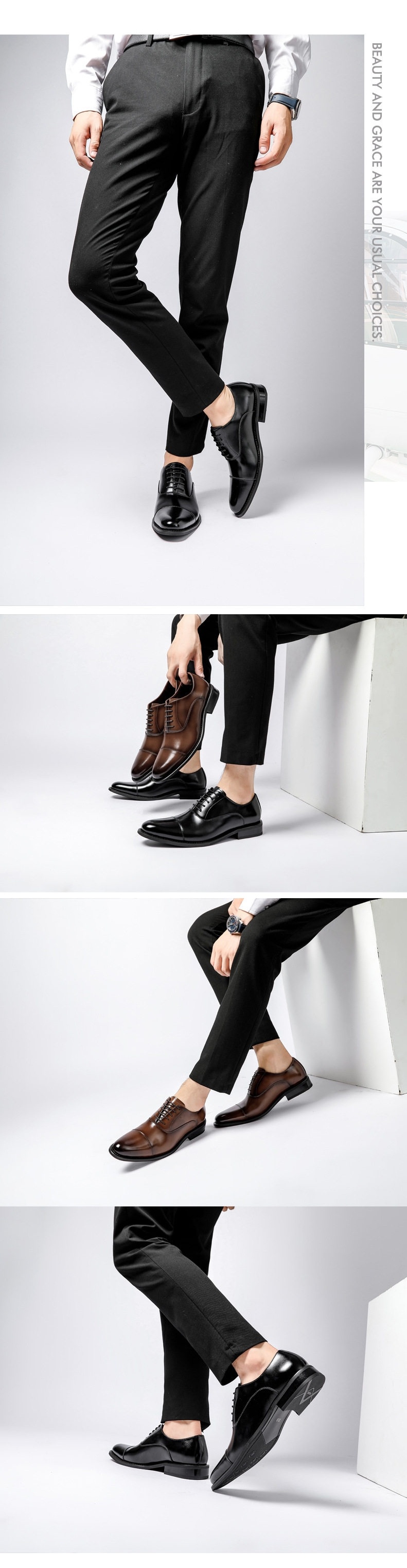 Giày Tây Buộc Dây Nam Da Bóng Size Lớn Chiều Cao Đế Khoảng 3cm Màu Đen, Nâu chi tiết 12