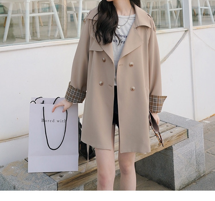 Áo Khoác Gió Nữ Dáng Dài Hàn Quốc Dây Đai Thắt Eo Màu Nâu Khaki chi tiết 16