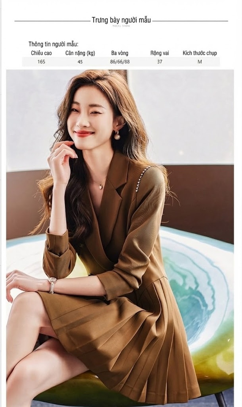 Váy Vest Nữ dáng chữ A Chiết Ly Phong Cách Công Sở Thanh Lịch Màu Đen, Nâu, Xanh chi tiết 2