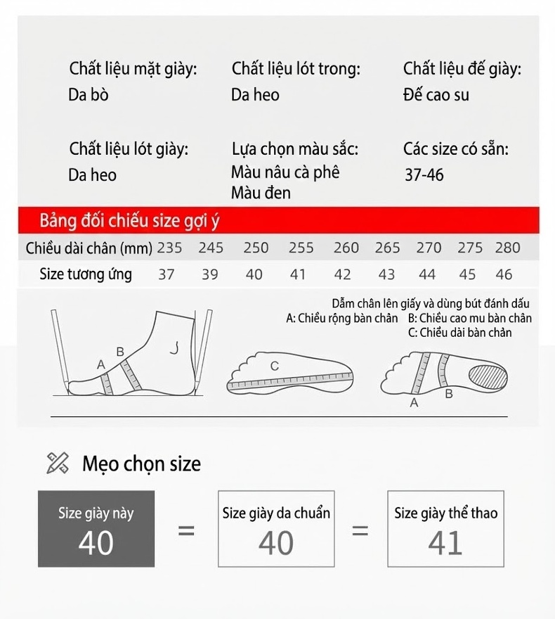 Giày Tây Buộc Dây Nam Da Thật Chiều Cao Đế Khoảng 3cm Màu Đen, Nâu chi tiết 3