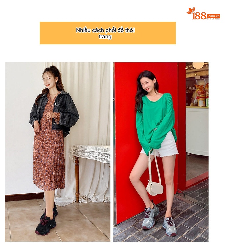 Giày Thể Thao Nữ Đính Đá Chiều Cao Đế Khoảng 5cm Phong Cách Ulzzang Màu Đen, Xám, Đỏ chi tiết 9