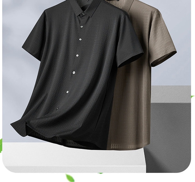 Áo Sơ Mi Tay Ngắn Nam Ice Silk Form Rộng Thoáng Mát Màu Đen, Nâu chi tiết 1