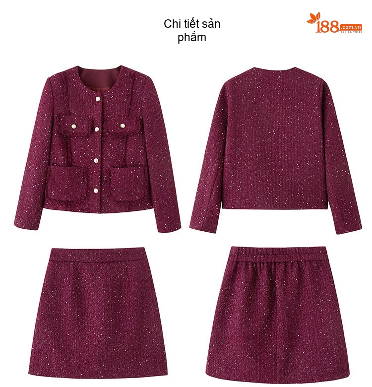Set Áo Khoác Lửng và Chân Váy Tiểu Thư Phong Cách Thanh Lịch Màu Xám, Đỏ, Nâu chi tiết 36