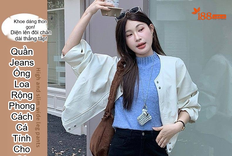 Quần Jeans Nữ Ống Loe Đáy Cao Dáng Rộng Phong Cách Thời Trang Màu Đen, Trắng chi tiết 1