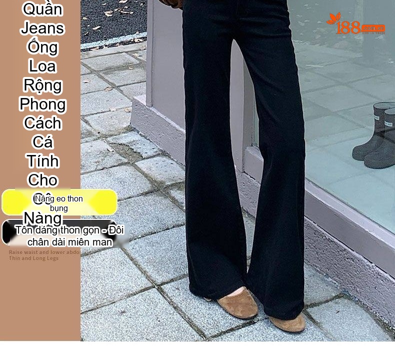 Quần Jeans Nữ Ống Loe Đáy Cao Dáng Rộng Phong Cách Thời Trang Màu Đen, Trắng chi tiết 2