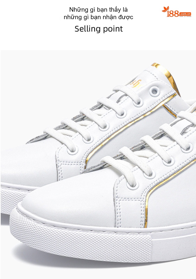 Giày Sneaker Nam Da Bóng Chiều Cao Đế Khoảng 3cm Màu Trắng, Đen chi tiết 7