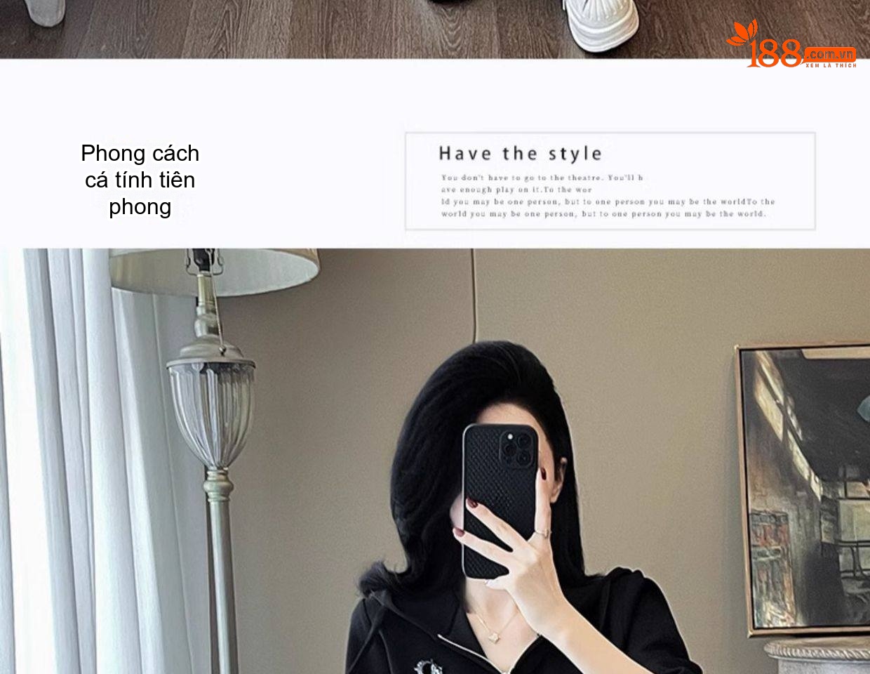 Bộ đồ thể thao nữ dáng rộng quần ống rộng có mũ trùm đầu chi tiết 14
