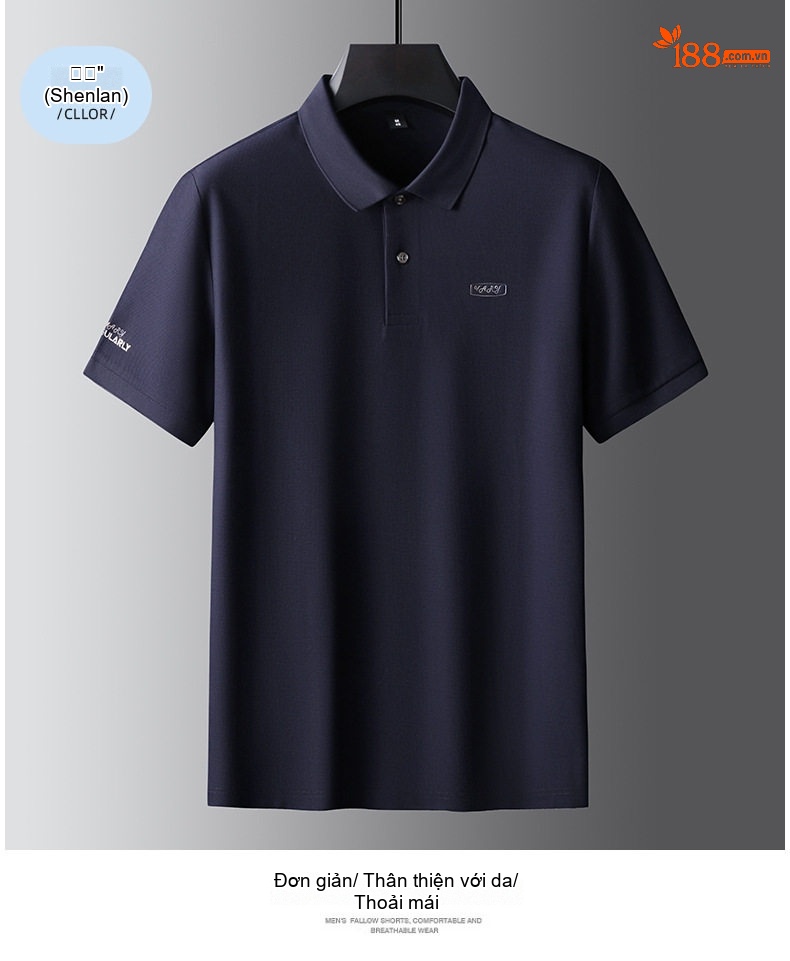 Áo Polo Nam Cotton Tay Ngắn Cổ Bẻ Form Rộng Màu Đen, Xám, Nâu, Xanh Navy chi tiết 16