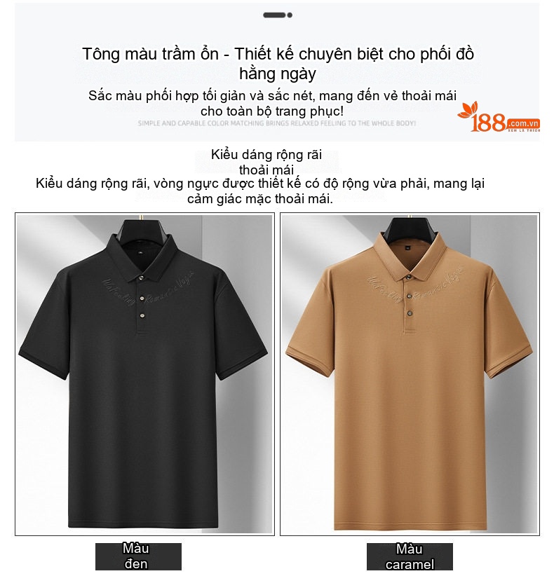 Áo Thun Polo Nam Cỡ Lớn Cotton Pima Tay Ngắn Mùa Hè Màu Đen, Nâu chi tiết 10